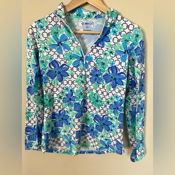 Ibkul 1/4 Zip Pullover Blue Green Floral Size Small - Picture 1 of 9